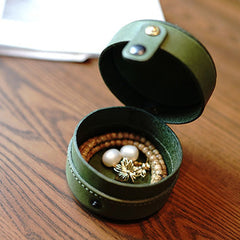 Cute Women Green Leather Round Coin Wallet Box Small Portable Jewelry Storage Box For Women