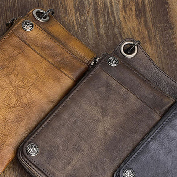 Mens Keyring Wallet Cool Biker Chain Wallet Keyring Wallet Leather Wristlet Clutch Wallet