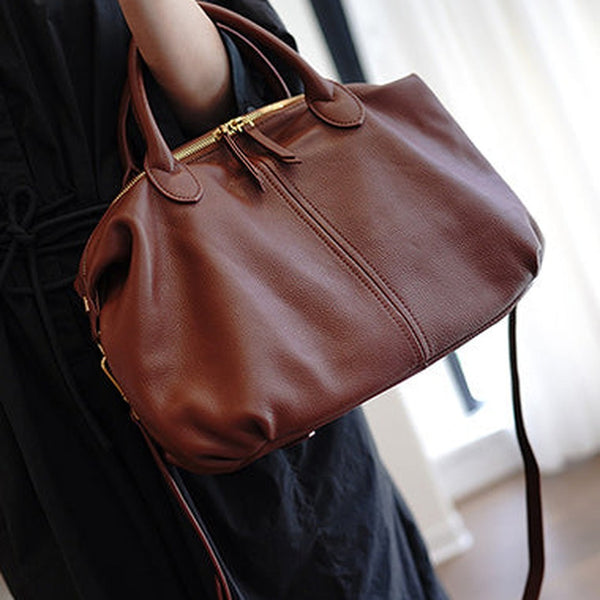 Classic Coffee Leather Large Work Shoulder Bag Women Large Work Handbag for Women