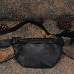 Vintage Women Leather Waist Bag Black Gray Fanny Pack Handmade Hip Packs for Women
