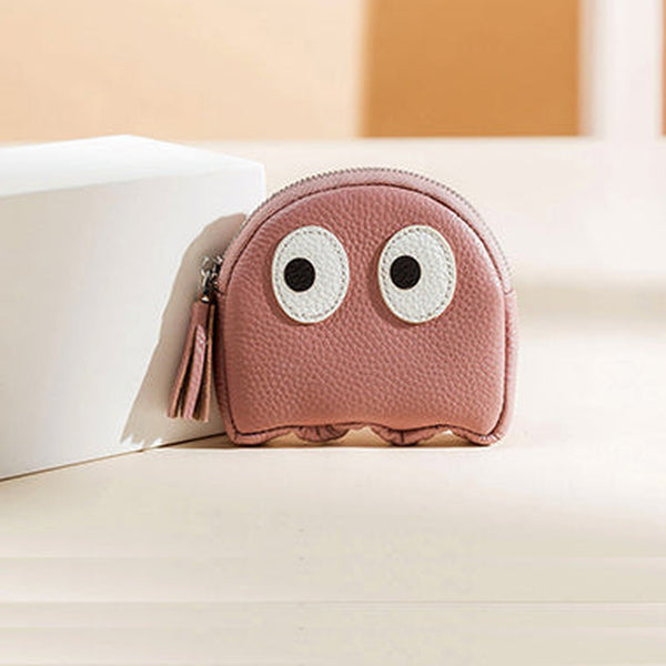 Cutest Women Pink Leather Pac-Man Coin Wallet Small Keychain with Wallet Change Wallet For Women