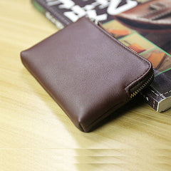 Cute Women Slim Coffee Leather Mini Zip Coin Wallet Billfold Small Zip Change Wallet For Women