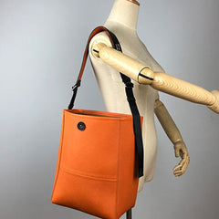 Large Womens Orange Leather Shoulder Barrel Tote Bag Bucket Tote Handbag Purse Work Bag for Ladies