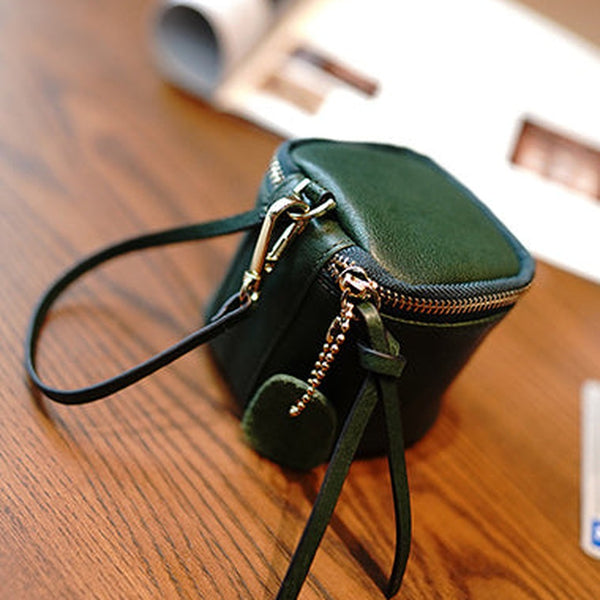 Vintage Green Leather Wristlet Wallet Cube Zip Clutch Wallet Womens Tan Ladies Zip Around Wallets for Women