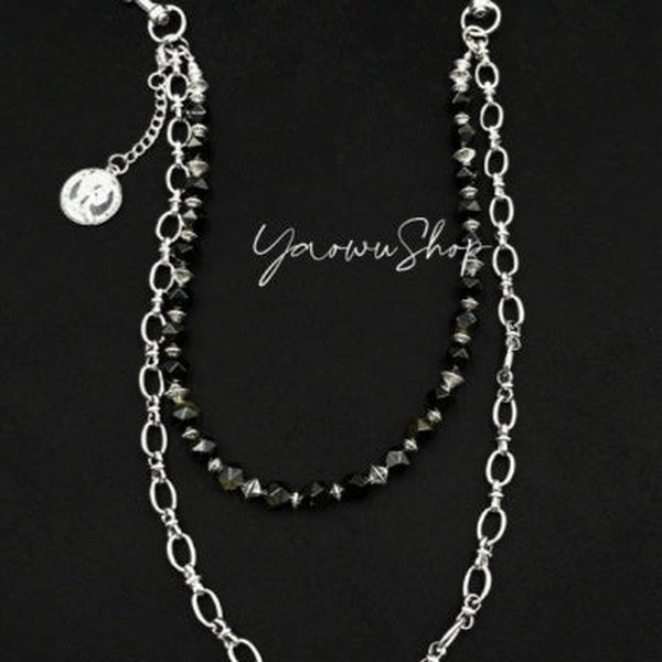Beaded Wallet Chain Black Turquoise Stone Wallet Chain Double Jean Chain