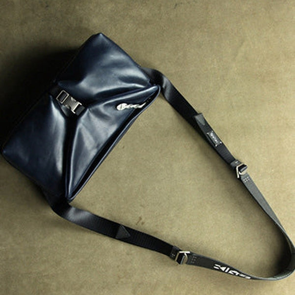 Stylish Men Dark Blue Leather Shoulder Purse Side Bag Leather Messenger Bag for Men