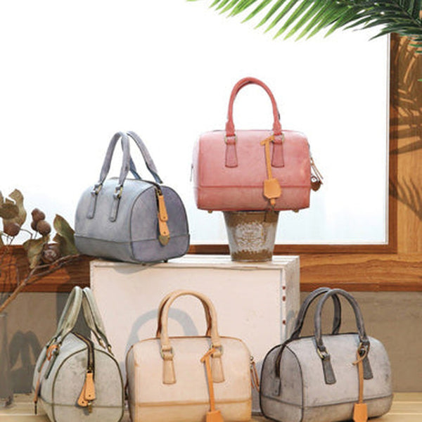 Vintage Womens Waxed Leather Boston Handbags Purse Small Side Boston Bag Purse for Women