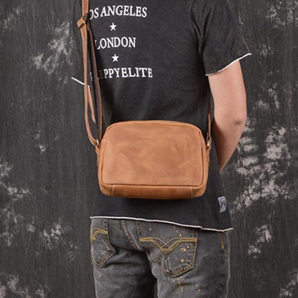 Casual Leather Mens Brown Side Bag Small Messenger BAG Brown Courier Bag FOR MEN