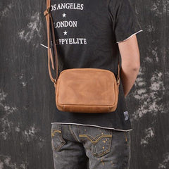 Casual Leather Mens Brown Side Bag Small Messenger BAG Brown Courier Bag FOR MEN