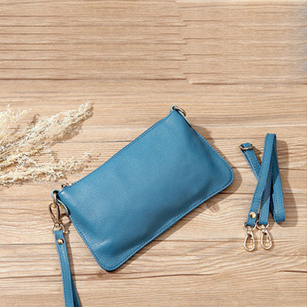 Blue Leather Wristlet Wallet Womens Small Minimalist Shoulder Purse Zip Crossbody Purse Slim Shoulder Bag for Women