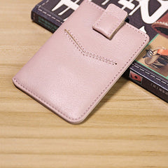 Slim Womens Pink Leather Card Holder Wallet Vertical RFID Minimalist Card Holders Wallet for Ladies