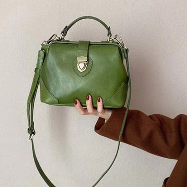 Womens Green Leather Doctor Handbag Purse Vintage Handmade Doctor Shoulder Bag for Women