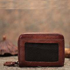 Vintage Women Coffee Leather Card Holders Small Double Zip Card Wallet Small Wallet For Women