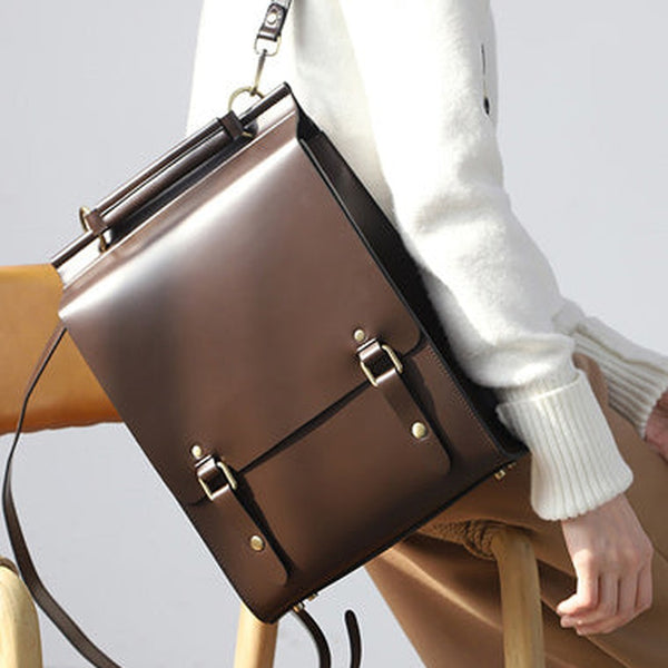 Best Coffee Leather Womens Satchel Backpack Laptop Leather Black School Backpack for Women
