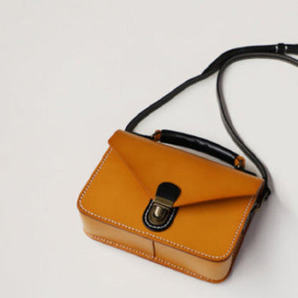 Handmade Womens Tan Leather Cube Satchel Purse Womens School Shoulder Bag for Ladies