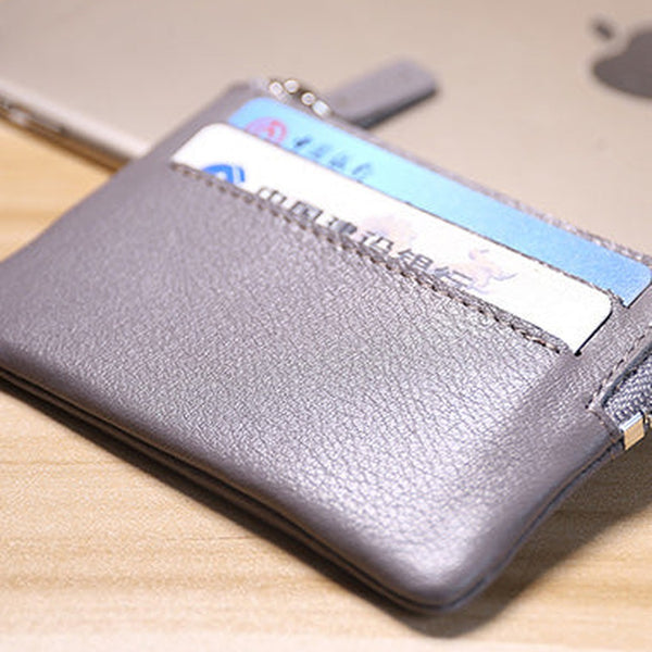 Cute Women Gray Leather Mini Card Wallet Coin Wallets Slim Change Wallets For Women