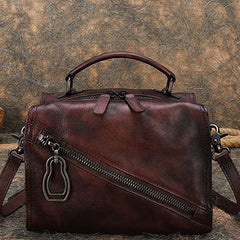 Best Coffee Leather Womens Buston Handbag Handmade Cube Handbag Crossbody Purse for Ladies