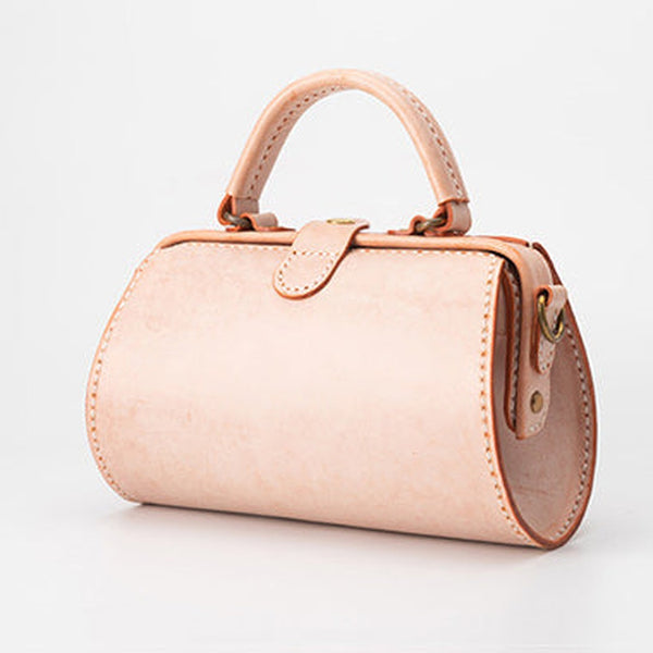 Handmade Womens Beige Leather Doctor Handbag Purse Small Side Bag Doctor Bags for Women