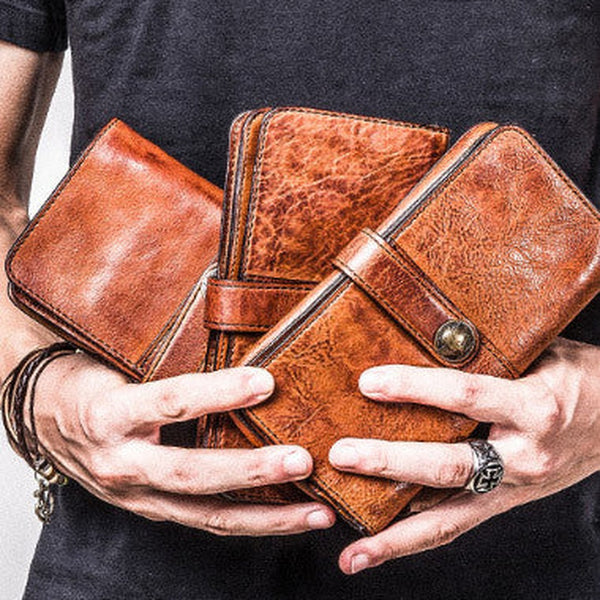 Cool Wallets for Men Leather Wallet with Buckle Leather Bifold Wallet Mens Long Wallets for Men