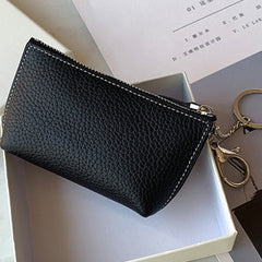 Cute Women Black Leather Small Change Wallet Keychain with Wallet Zipper Coin Wallet For Women
