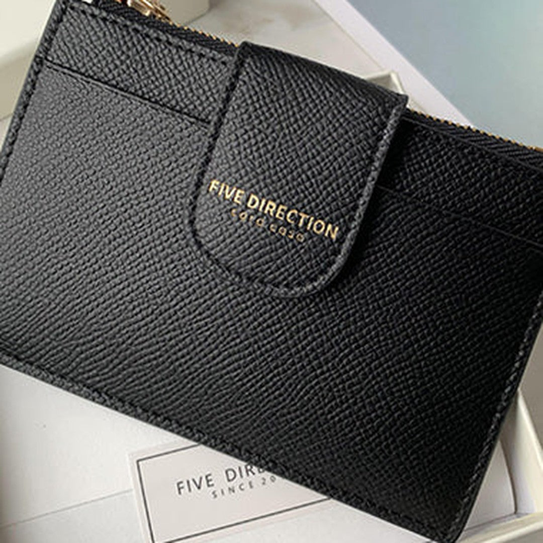 Cute Women Black Vegan Leather Slim Card Wallet Card Holder Wallet Change Wallet For Women