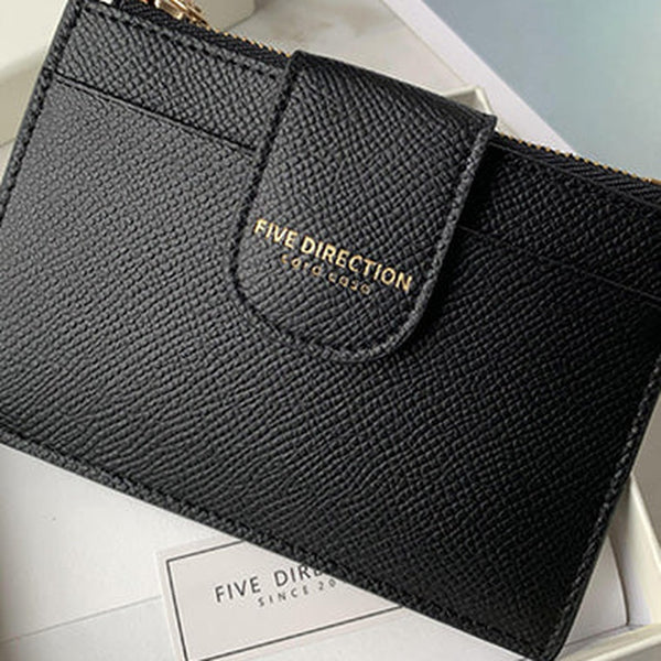 Cute Women Black Vegan Leather Slim Card Wallet Card Holder Wallet Change Wallet For Women
