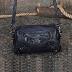 Vintage Womens Gray Leather Wristlet Wallets Mini Shoulder Bag Small Crossbody Bag for Women