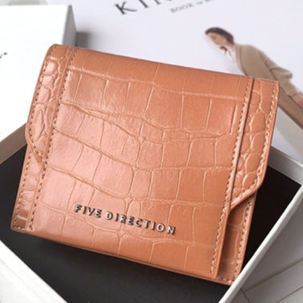 Cute Women Brick Red Vegan Leather Small Card Holder Crocodile Pattern Card Wallets Slim Change Wallet For Women