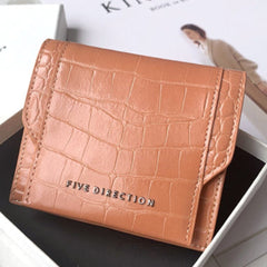 Cute Women Brick Red Vegan Leather Small Card Holder Crocodile Pattern Card Wallets Slim Change Wallet For Women