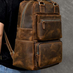 Vintage Brown Large Leather Backpack Men 16