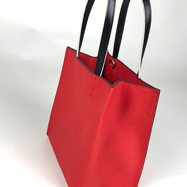 Cute Womens Red Leather Tote Bag Best Tote Handbag Small Shopper Bag Purse for Ladies