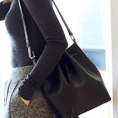 Genuine Black Leather bucket bag shoulder bag for women leather Barrel crossbody bag