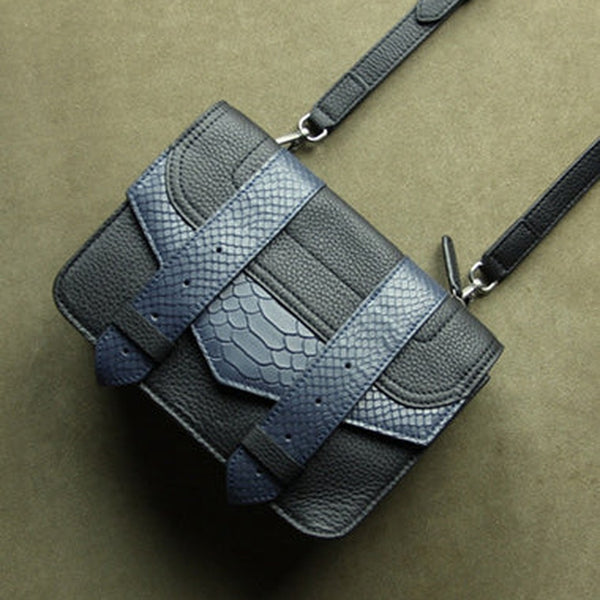 Cute Womens Black&Navy Leather Shoulder Purse Small Leather Shoulder Bag Crossbody Purse for Ladies