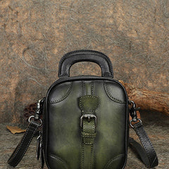 Green Leather Womens Small Vertical Shoulder Bag Small Handmade Crossbody Handbag Purse for Ladies