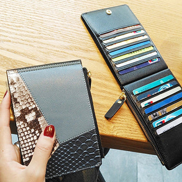 Cute Womens Patchwork Blue Leather Card Wallets Card Clutch Wallet Zip Card Holder Wallet for Women