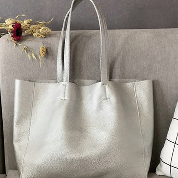 Fashion Womens Silver Leather Tote Bags Silver Shoulder Tote Bags Handbags Tote For Women