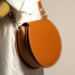 Cute Brown LEATHER Around Side Bag Handmade WOMEN Circle Crossbody BAG Phone Purse FOR WOMEN