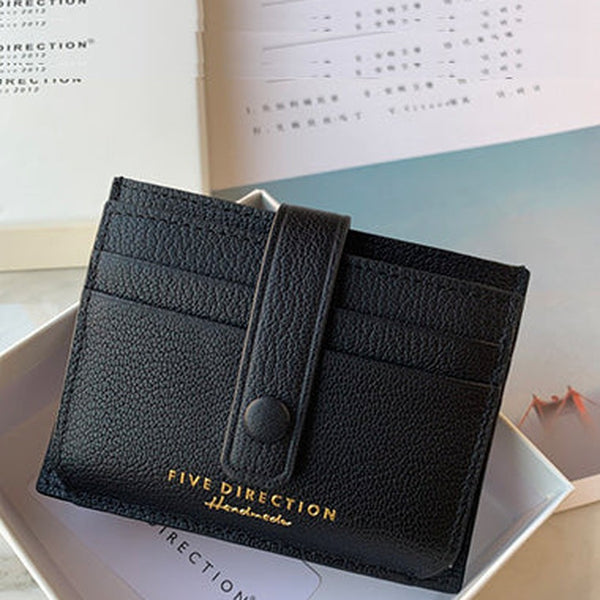 Cute Women Black Leather Card Holder Slim Card Wallet Black Small Card Holder Credit Card Holder For Women