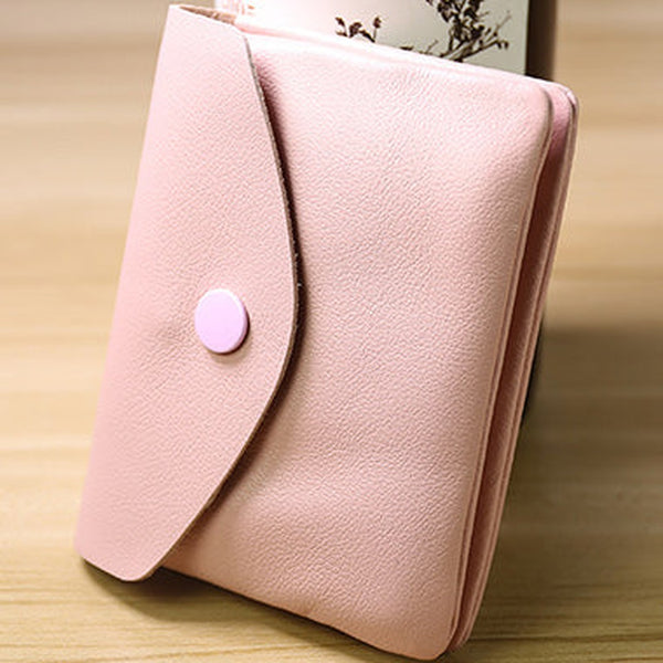 Cute Women Pink Leather Mini Billfold Wallet Handmade Coin Wallets Slim Change Wallets For Women