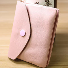 Cute Women Pink Leather Mini Billfold Wallet Handmade Coin Wallets Slim Change Wallets For Women
