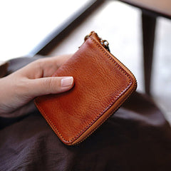 Zip Women Brown Leather Billfold Wallet Small Zip Wallets Around Zipper Wallets For Women