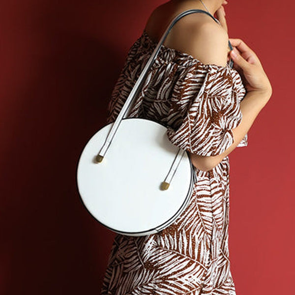 Cute Womens White Leather Round Side Purse Round White Shoulder Bag for Women