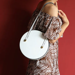 Cute Womens White Leather Round Side Purse Round White Shoulder Bag for Women