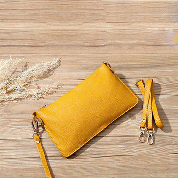 Yellow Leather Wristlet Wallet Womens Small Minimalist Shoulder Purse Zip Crossbody Purse Slim Shoulder Bag for Women