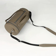 Cute Womens Dark Khaki Leather Bucket Shoulder Purse Barrel Crossbody Bag Purse for Ladies