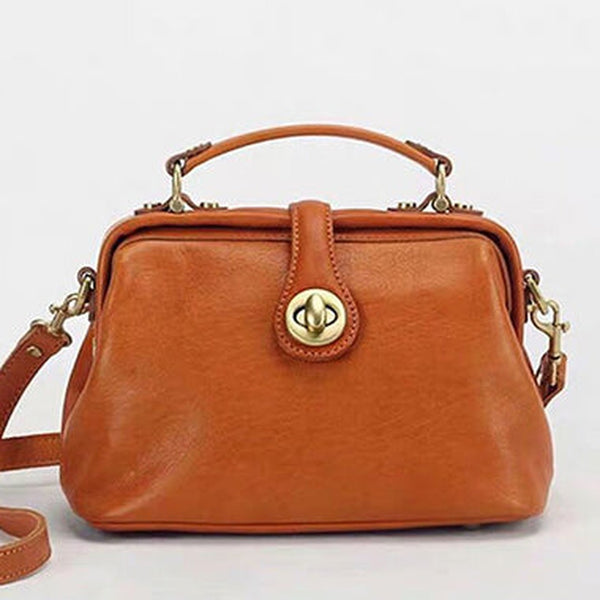 Handmade Womens Tan Leather Doctor Handbag Purse Vintage Small Doctor Shoulder Bag for Women