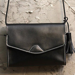 Cute Black LEATHER Flip Side Bag Handmade WOMEN Envelope Crossbody BAG Purse FOR WOMEN