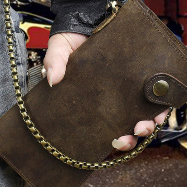 Cool leather biker wallet trucker wallet leather chain wallet mens Brown long wallet with chain