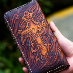 Cool Wallet Tooled Leather Wallet Christian Wallet for Men Biker Wallet God Wallet Handmade Wallet