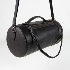 Cute Womens Black Coffee Leather Bucket Shoulder Purse Barrel Crossbody Bag Purse for Ladies